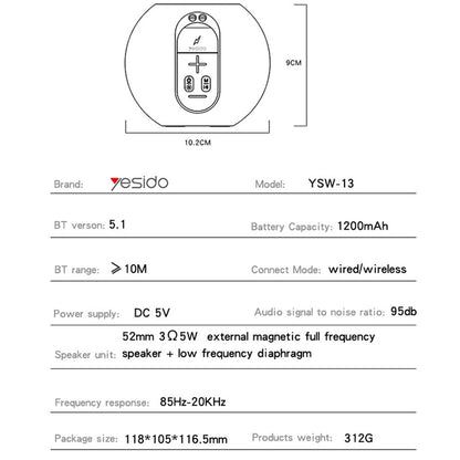 Przenośny Głośnik Bluetooth Yesido YSW13, 5W, RGB, Niebieski