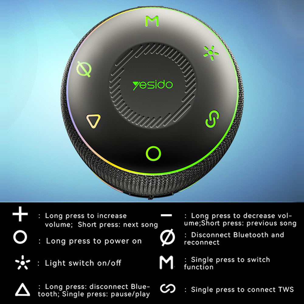 Przenośny głośnik Bluetooth Yesido YSW22, 30W, RGB, Wodoodporny, Czarny