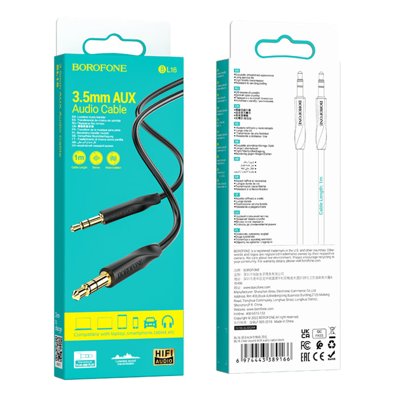 Kabel audio 3,5 mm - 3,5 mm BL16, 1 m, czarny 