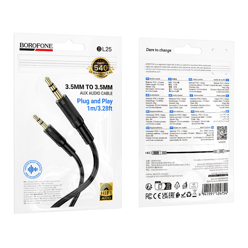 Kabel Audio 3.5mm - 3.5mm Borofone BL25 Nice, 1m, Czarny