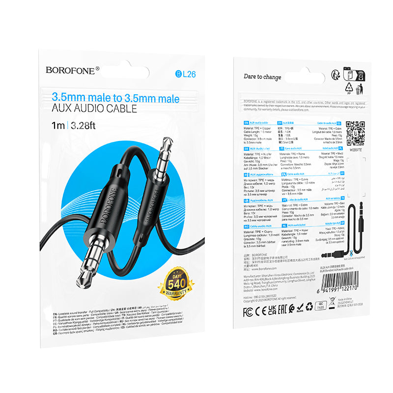 Kabel audio 3,5 mm - 3,5 mm Borofone BL26 Standard, 1 m, czarny