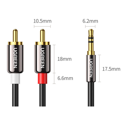 3.5mm Audio Cable - 2 x RCA UGREEN AV116, 1m, Black