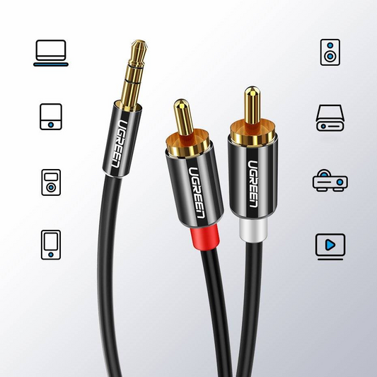 Kabel Audio 3.5mm - 2 x RCA UGREEN AV116, 2m, Czarny