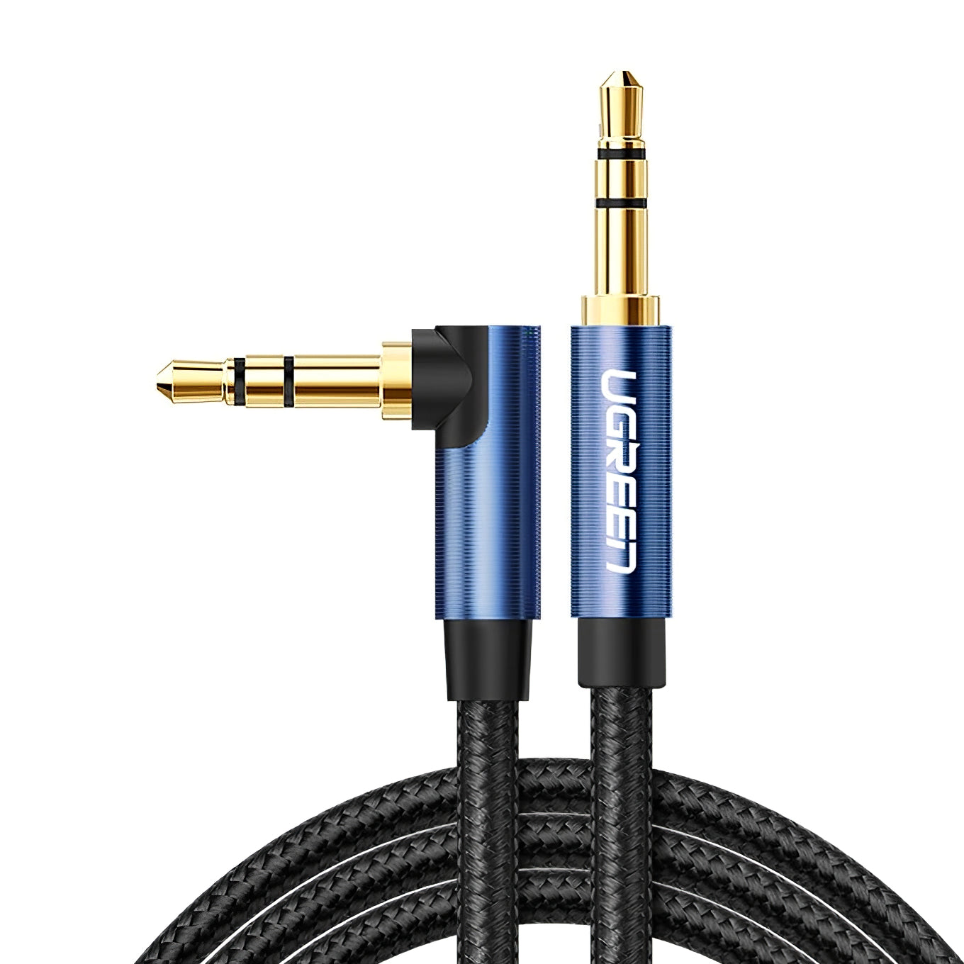 Kabel audio 3,5 mm - 3,5 mm UGREEN AV112 kątowy, 1,5 m, niebieski 