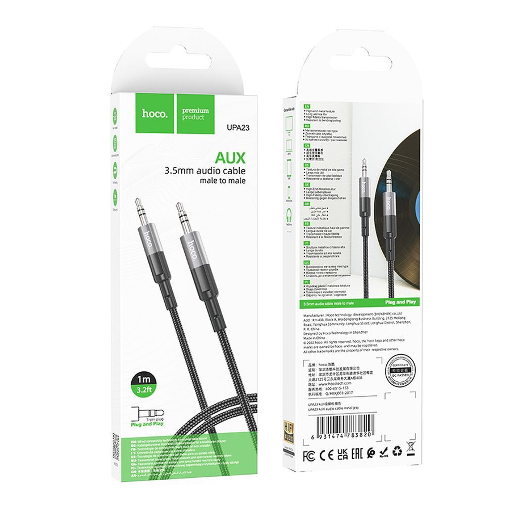 Kabel Audio 3.5mm - 3.5mm HOCO UPA23, 1m, Szary