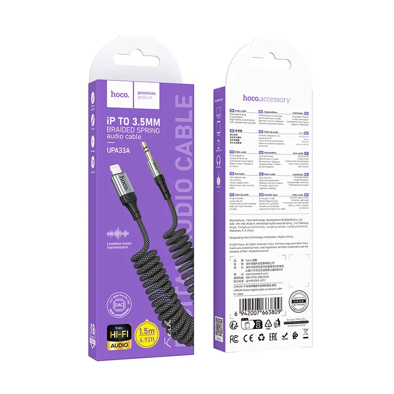Kabel Audio Lightning - 3.5mm HOCO UPA33A, 1.5m, Czarny