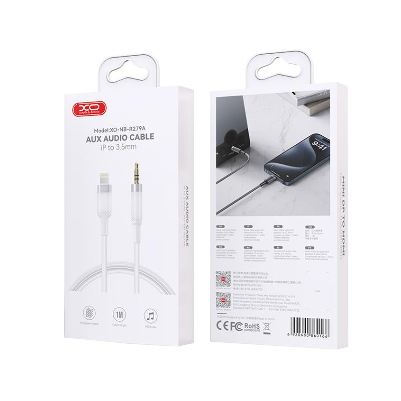 Kabel Audio Lightning - 3.5mm XO Design NB-R279A, 1m, Biały