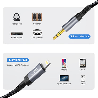Kabel Audio Lightning - 3.5mm Lito LA01L, 1m, Czarny