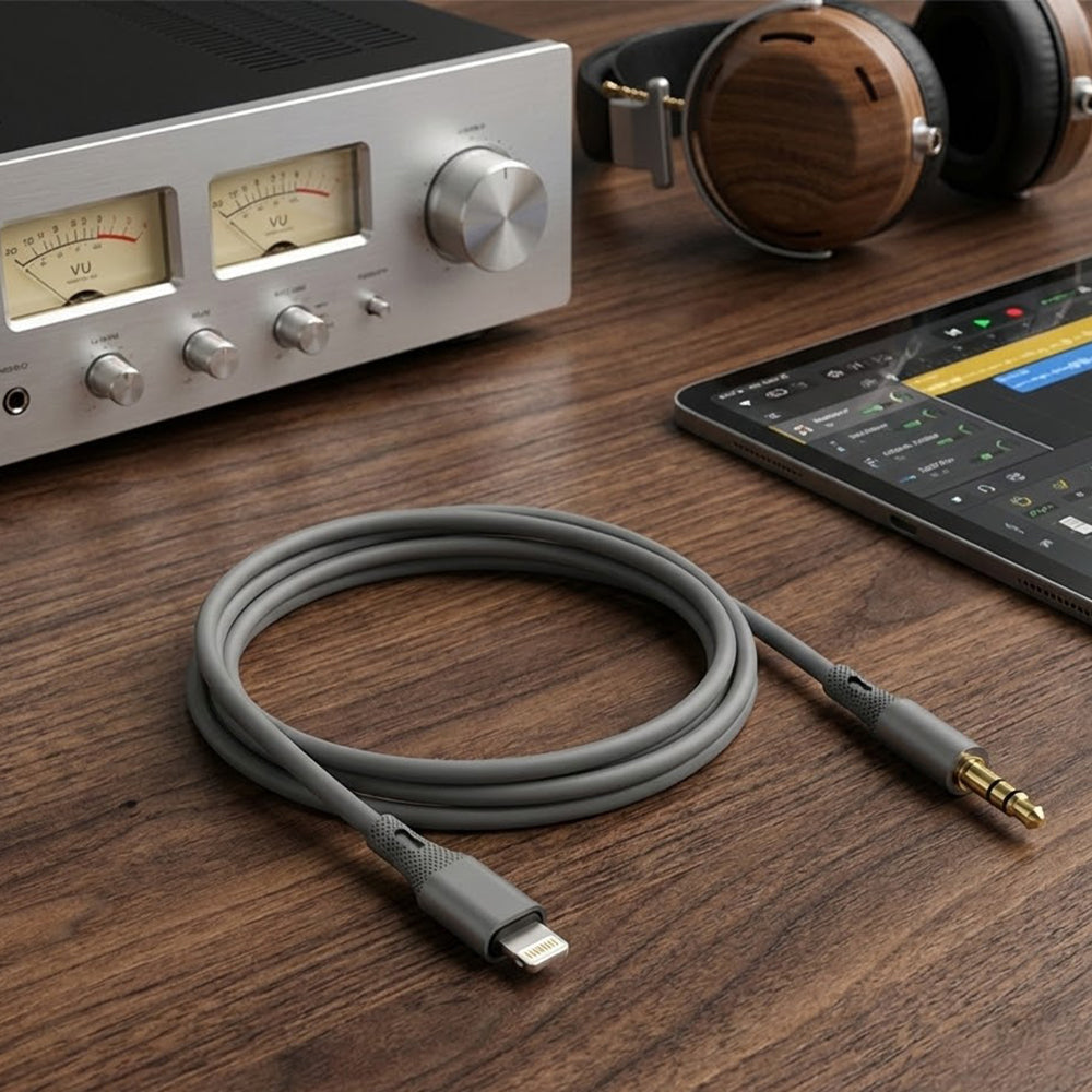 Kabel Audio Lightning - 3.5mm Techsuit AC5 SoundFlex, 1m, Szary