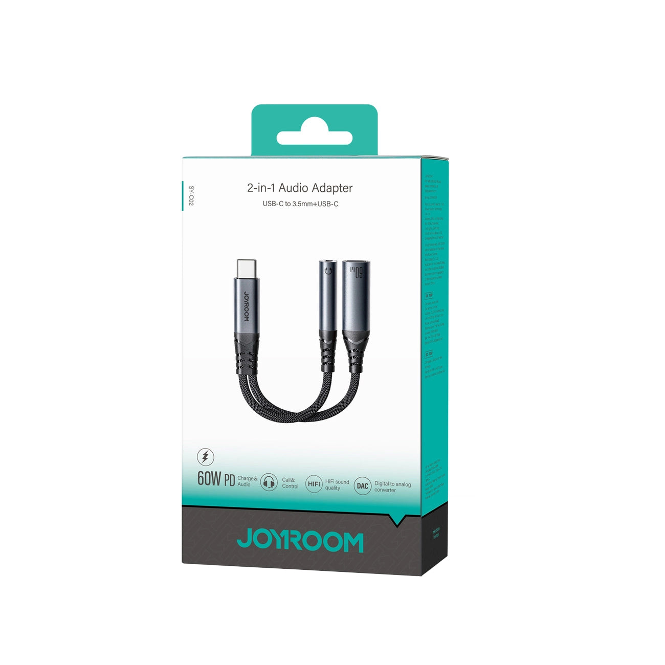Kabel Audio USB-C - 3,5 mm / USB-C Joyroom SY-C02, 0,14 m, Czarny