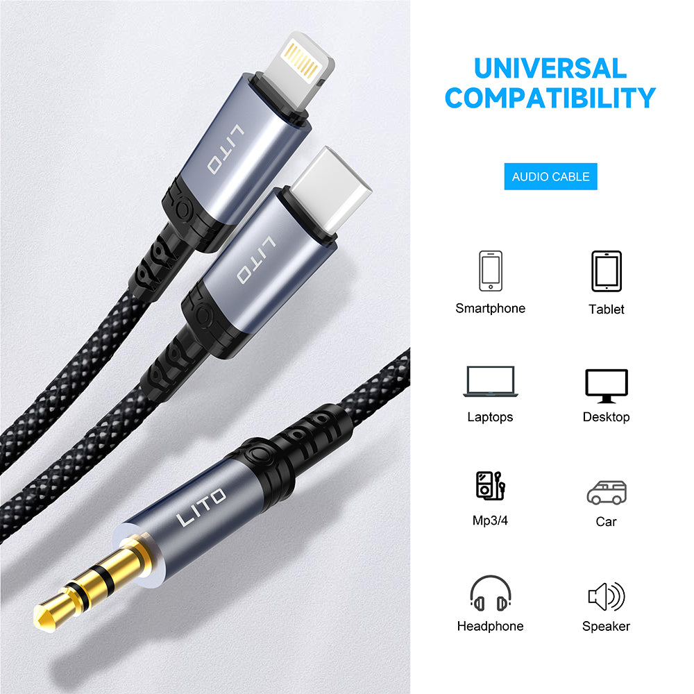 Kabel Audio USB-C - 3.5mm Lito LA01T, 1m, Czarny