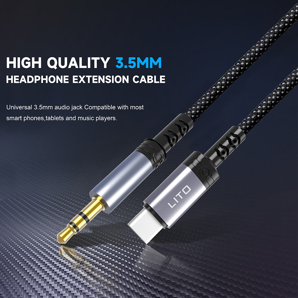 Kabel Audio USB-C - 3.5mm Lito LA01T, 1m, Czarny