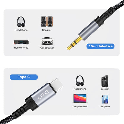 Kabel Audio USB-C - 3.5mm Lito LA01T, 1m, Czarny