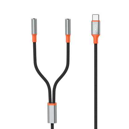 Rozgałęźnik audio USB-C - 2 x 3,5 mm XO Design NB-R269B 2w1, 1,2 m, czarny 