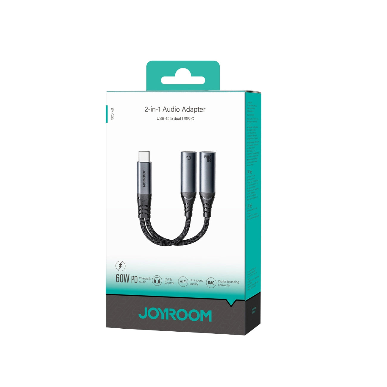 Kabel Audio USB-C - 2 x USB-C Joyroom SY-C03, 0,14m, Czarny