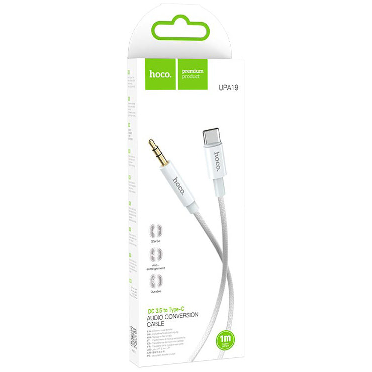 Kabel Audio USB-C - 3,5 mm HOCO UPA19, 1m, Srebrny
