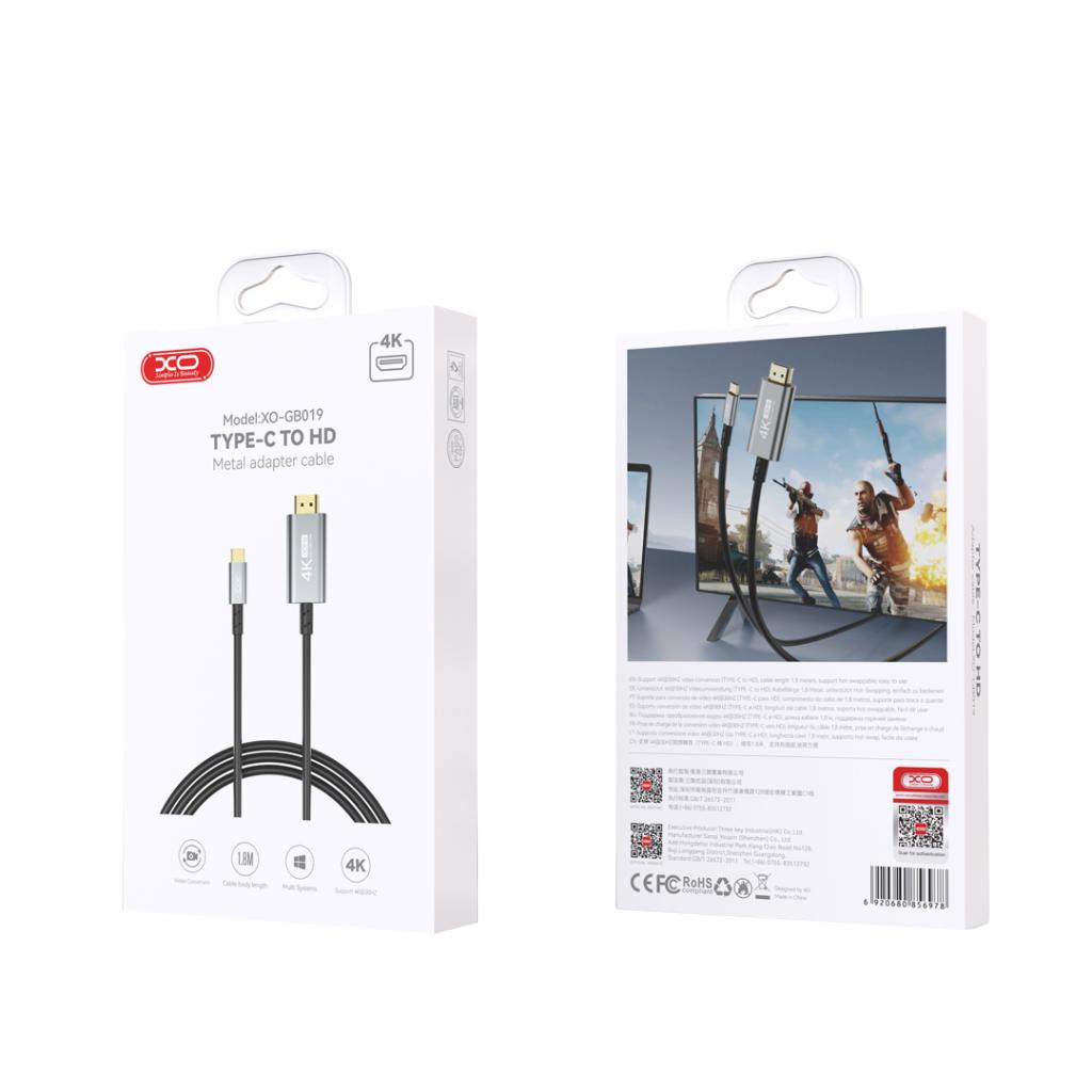 Kabel Audio i Video USB-C - HDMI XO Design GB019, 1.8m, Czarny