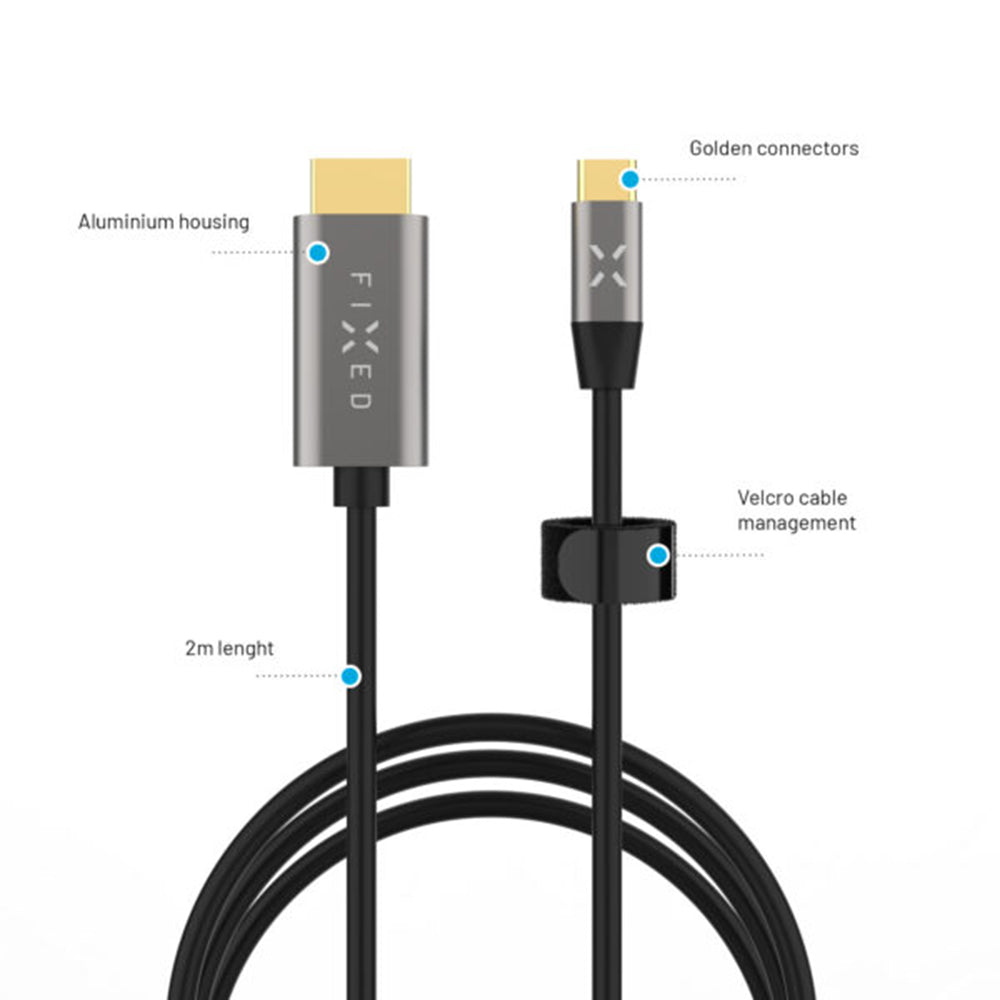 Kabel Audio i Video USB-C - HDMI Fixed, 2m, Szary
