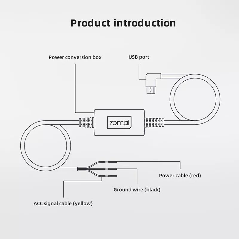 Zestaw Hardwire 70mai Midrive UP02, microUSB, 3m