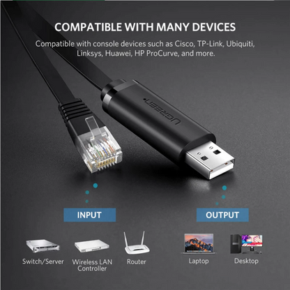 UGREEN CM204 USB Console Cable, RJ45, 3m, Black, Resealed