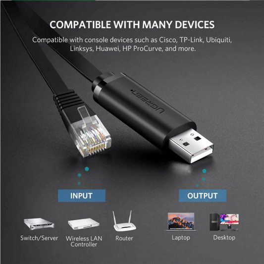 Kabel konsolowy USB UGREEN CM204, RJ45, 3m, czarny, ponownie zapakowany