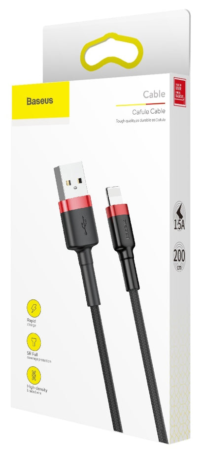 Kabel do ładowania i transmisji danych USB-A - Lightning Baseus Cafule, 18W, 2m, czerwony CALKLF-C19