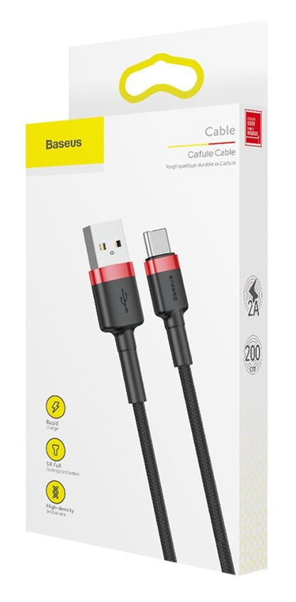 Kabel do ładowania i transmisji danych USB-A - USB-C Baseus Cafule, 18 W, 2 m, czarny CATKLF-C91