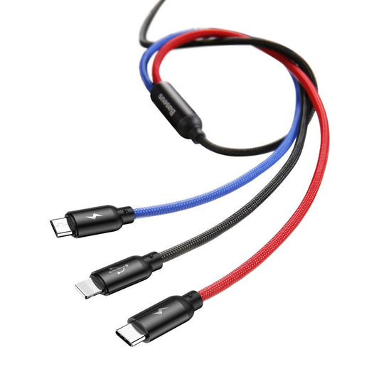 Kabel ładowania USB-A - Lightning / microUSB / USB-C Baseus Colors 3w1, 20W, 1.2m, Czarny CAMLT-BSY01