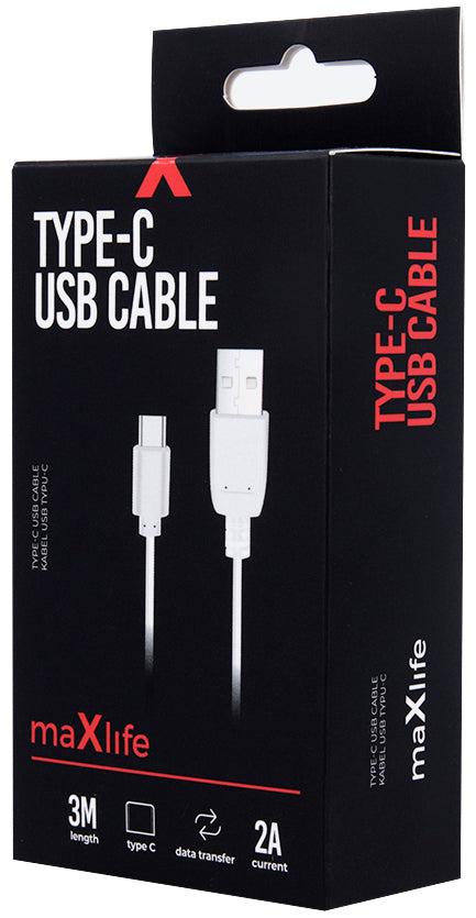 Kabel do przesyłu danych i ładowania USB-A - USB-C MaXlife, 20W, 3m, biały