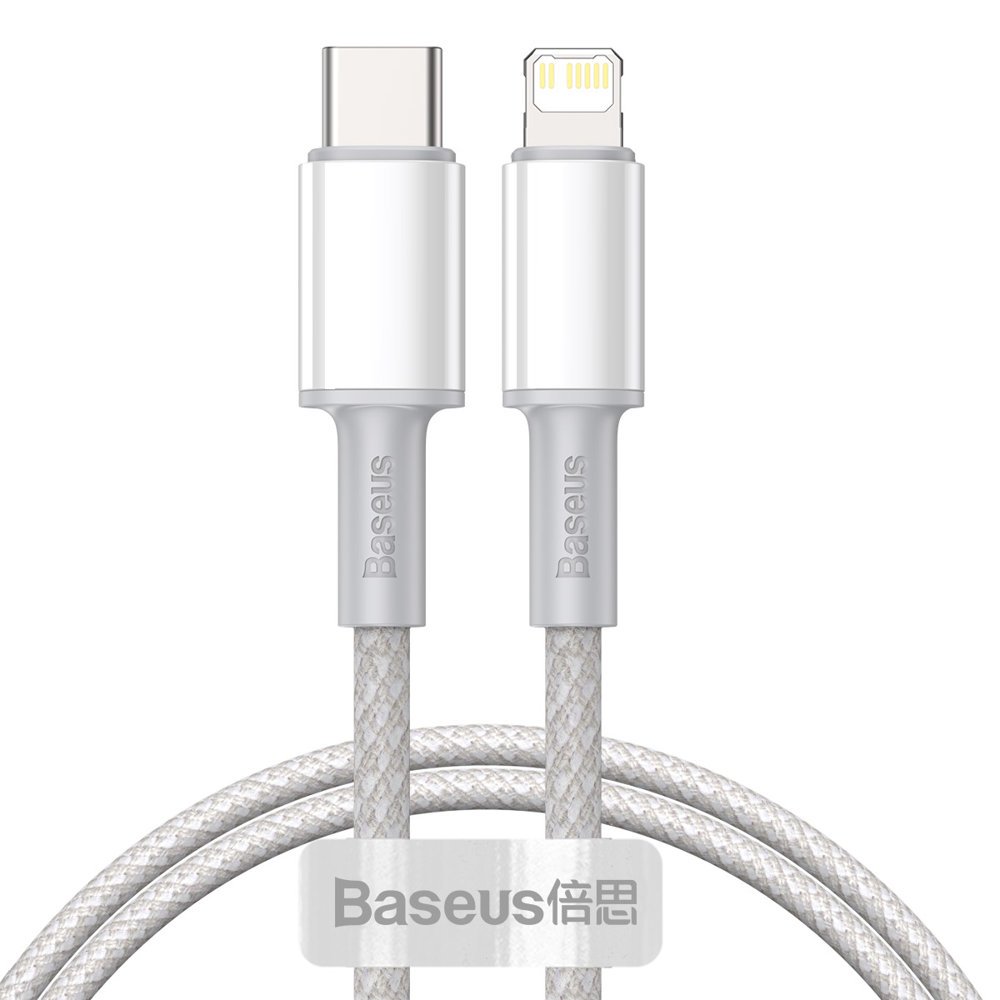 Baseus Kabel do ładowania i transmisji danych USB-C - Lightning w oplocie o wysokiej gęstości, 20 W, 1 m, biały CATLGD-02