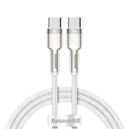 Kabel USB-C do ładowania i transmisji danych - USB-C Baseus Cafule Metal Series, 100 W, 1 m, biały CATJK-C02