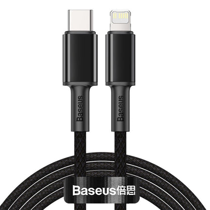 Baseus Kabel do ładowania i transmisji danych USB-C - Lightning w oplocie o wysokiej gęstości, 20 W, 2 m, czarny CATLGD-A01