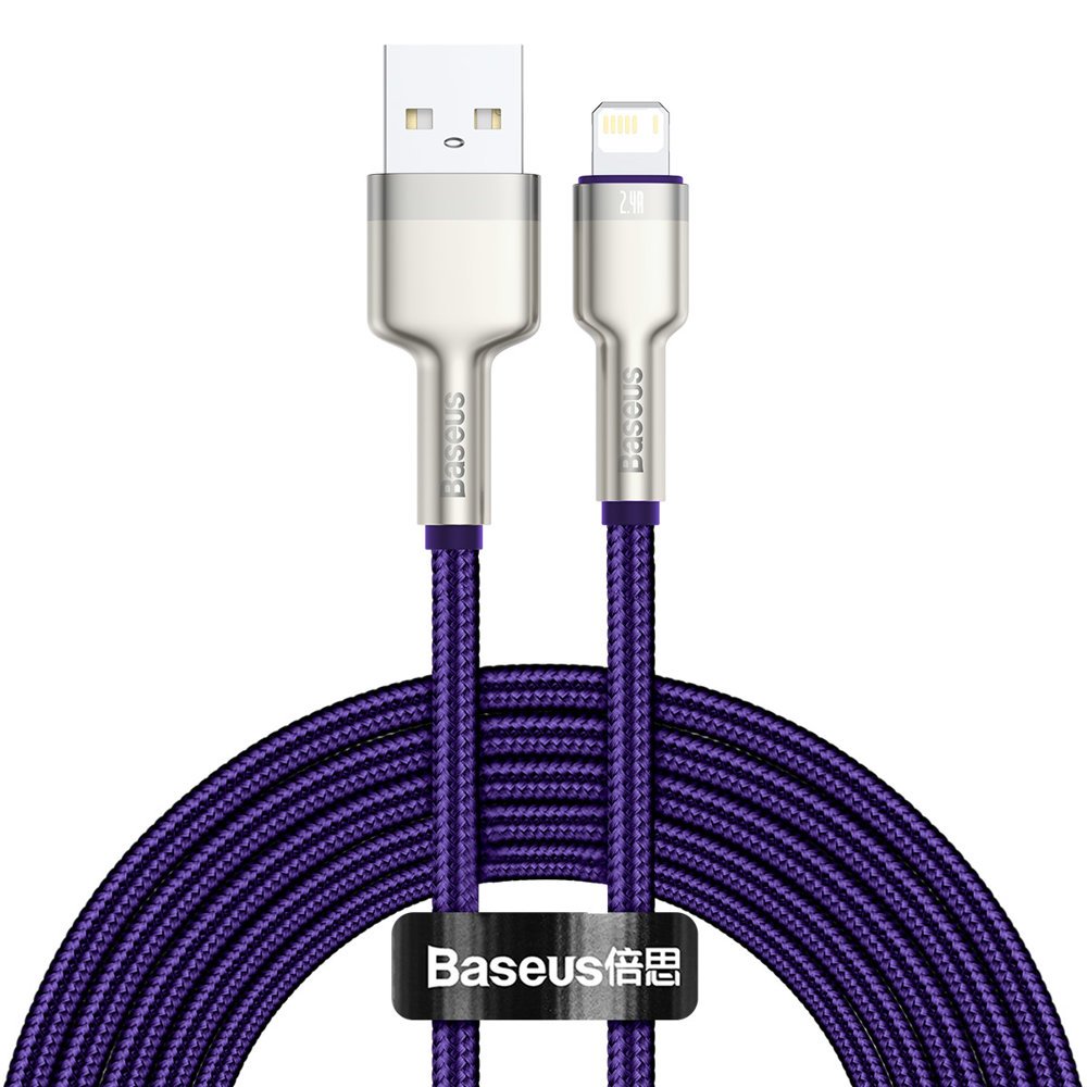 Kabel do danych i ładowania USB-A - Lightning Baseus Cafule Metal Series, 18W, 2m, Fioletowy CALJK-B05