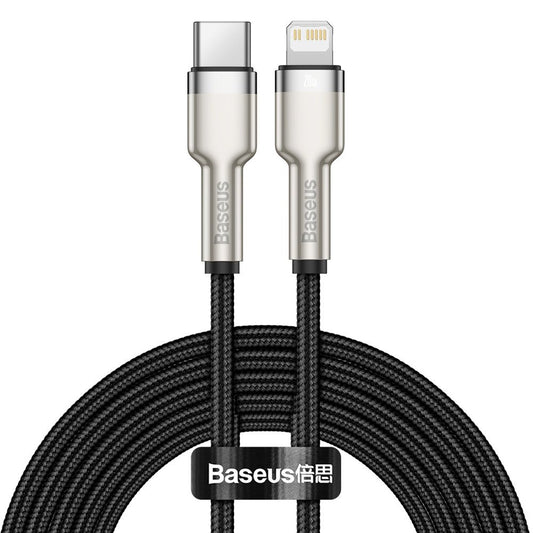 Kabel do danych i ładowania USB-C - Lightning Baseus Cafule Metal Series, 20W, 2m, Czarny CATLJK-B01