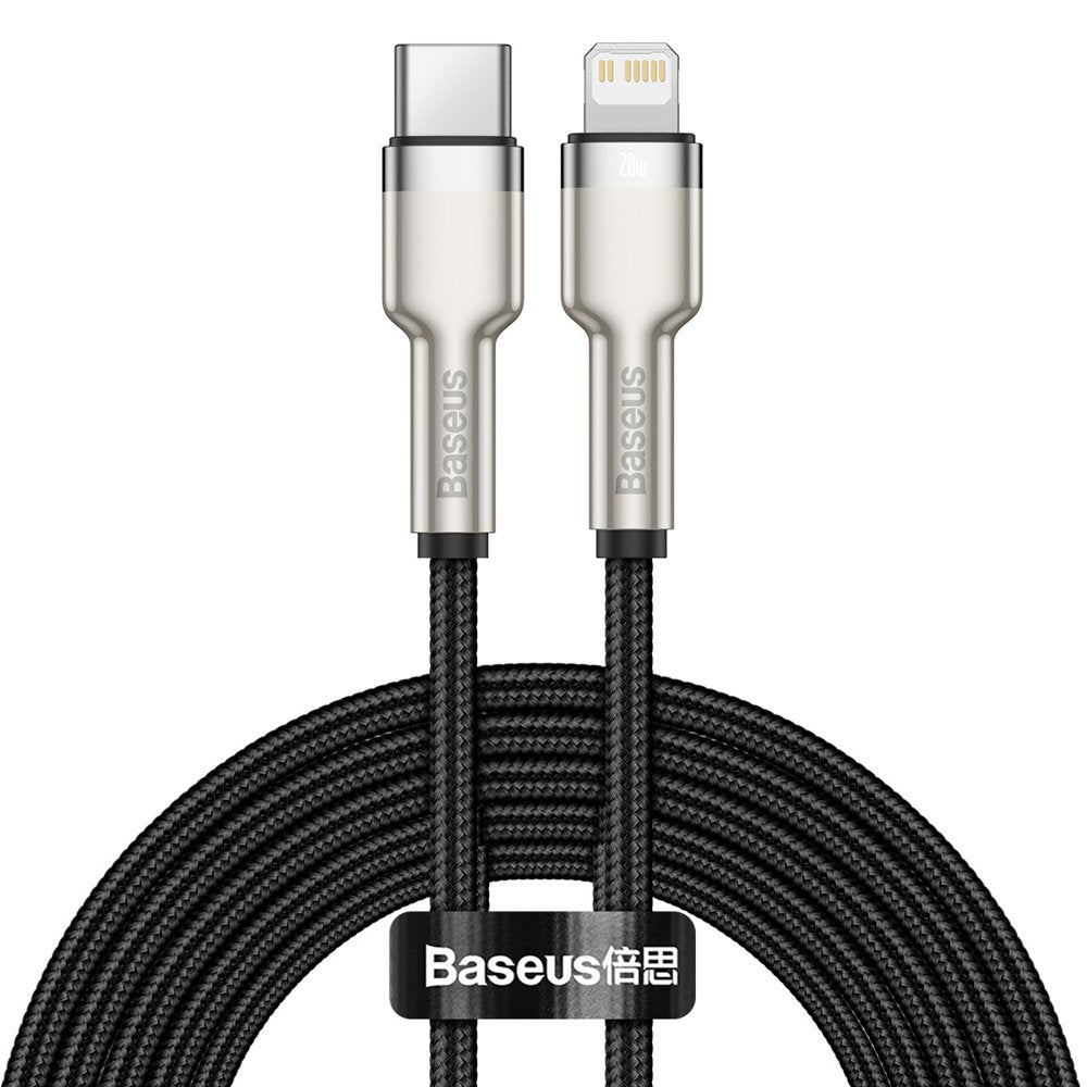 Kabel do danych i ładowania USB-C - Lightning Baseus Cafule Metal Series, 20W, 2m, Czarny CATLJK-B01