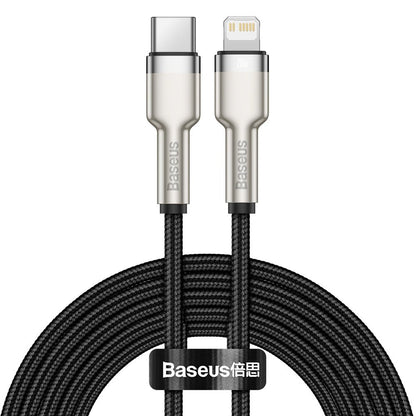 Kabel do danych i ładowania USB-C - Lightning Baseus Cafule Metal Series, 20W, 2m, Czarny CATLJK-B01