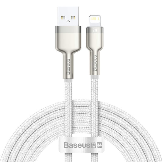 Kabel do danych i ładowania USB-A - Lightning Baseus Cafule Metal Series, 18W, 2m, Biały CALJK-B02