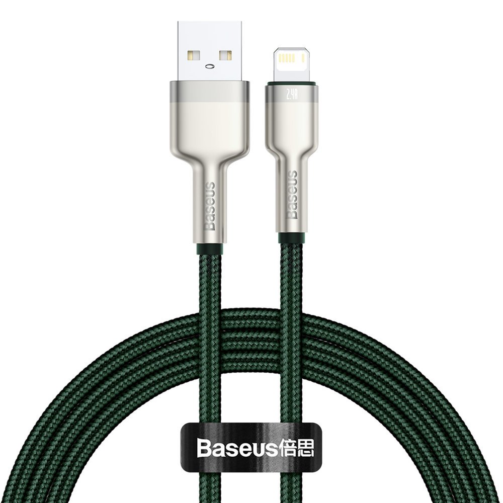 Kabel do danych i ładowania USB-A - Lightning Baseus Cafule Metal Series, 18W, 1m, Zielony CALJK-A06