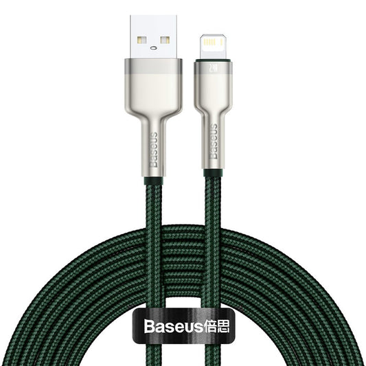 Kabel do danych i ładowania USB-A - Lightning Baseus Cafule Metal Series, 18W, 2m, Zielony CALJK-B06