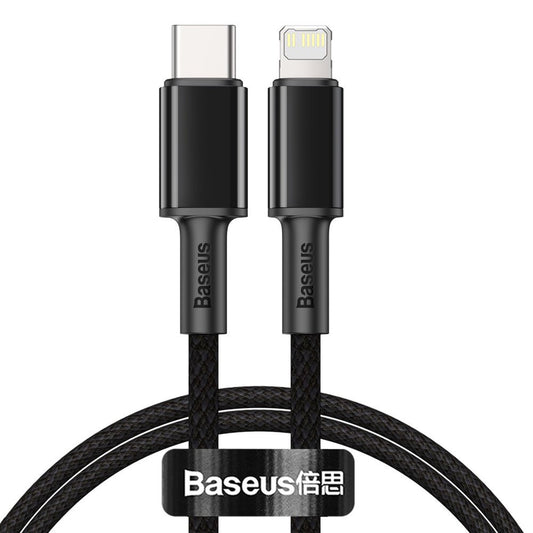 Baseus Kabel do ładowania i transmisji danych USB-C - Lightning w oplocie o wysokiej gęstości, 20 W, 1 m, czarny CATLGD-01