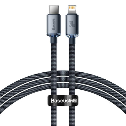 Kabel Baseus Crystal Shine Series USB-C - Lightning do ładowania i transmisji danych, 20 W, 1,2 m, czarny CAJYY000201