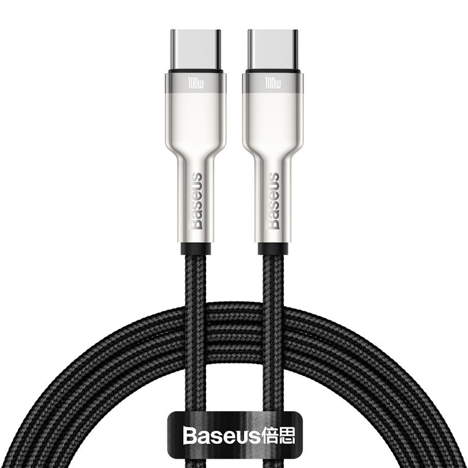 Kabel USB-C do ładowania i transmisji danych - USB-C Baseus Cafule Metal Series, 100 W, 1 m, czarny CATJK-C01