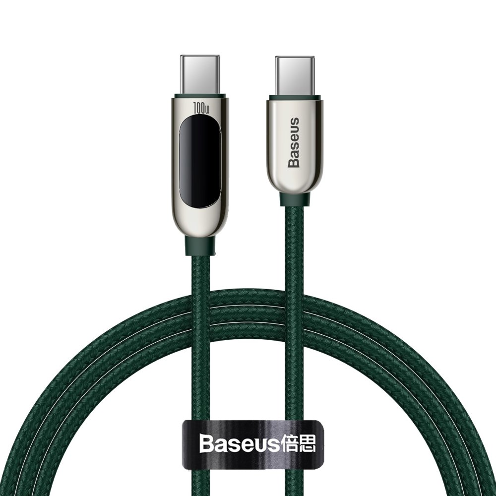 Kabel USB-C do transmisji danych i ładowania - USB-C Baseus Display Fast Charging, 100 W, 1 m, zielony CATSK-B06