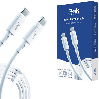 USB-C Data and Charging Cable - USB-C 3MK Hyper Silicone, 60W, 1m, White
