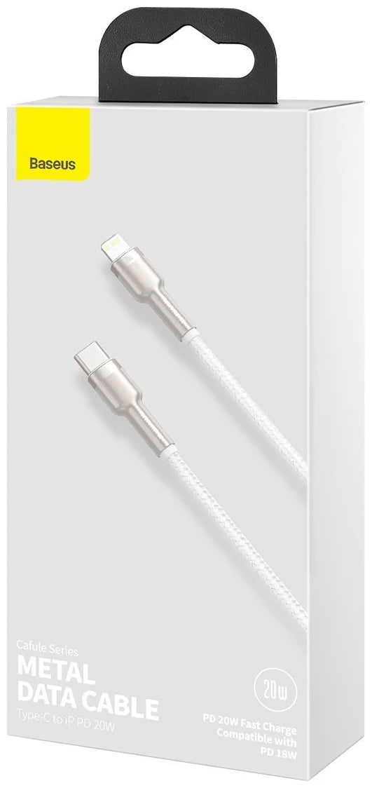 Kabel do danych i ładowania USB-C - Lightning Baseus Cafule Metal Series, 20W, 2m, Biały CATLJK-B02