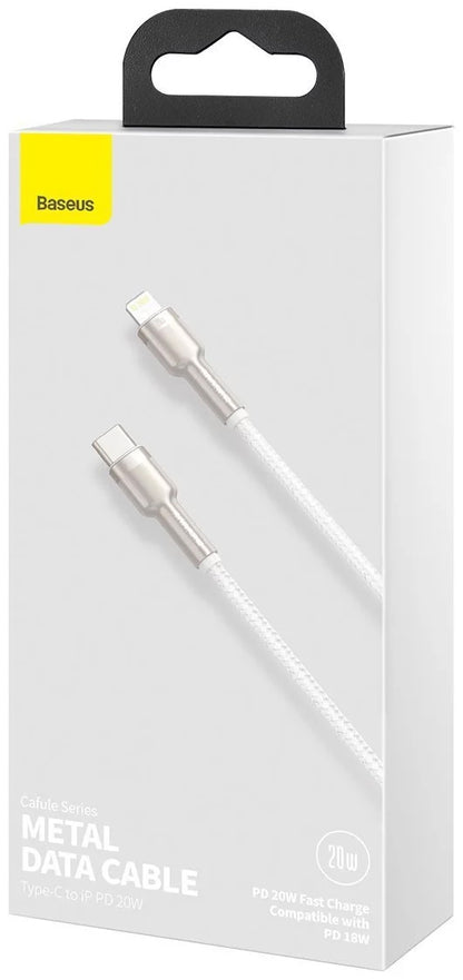 Kabel do danych i ładowania USB-C - Lightning Baseus Cafule Metal Series, 20W, 2m, Biały CATLJK-B02