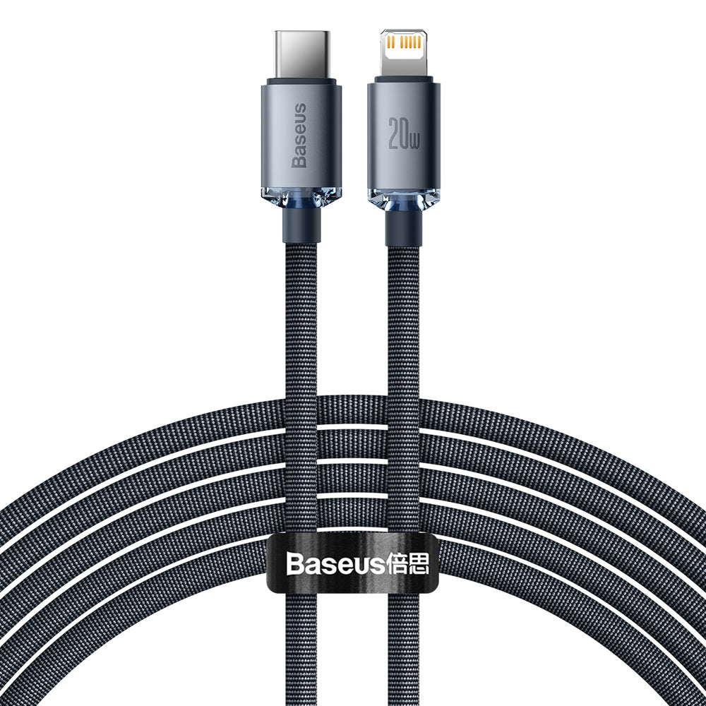 Kabel Baseus Crystal Shine Series USB-C - Lightning do ładowania i transmisji danych, 20 W, 2 m, czarny CAJYY000301