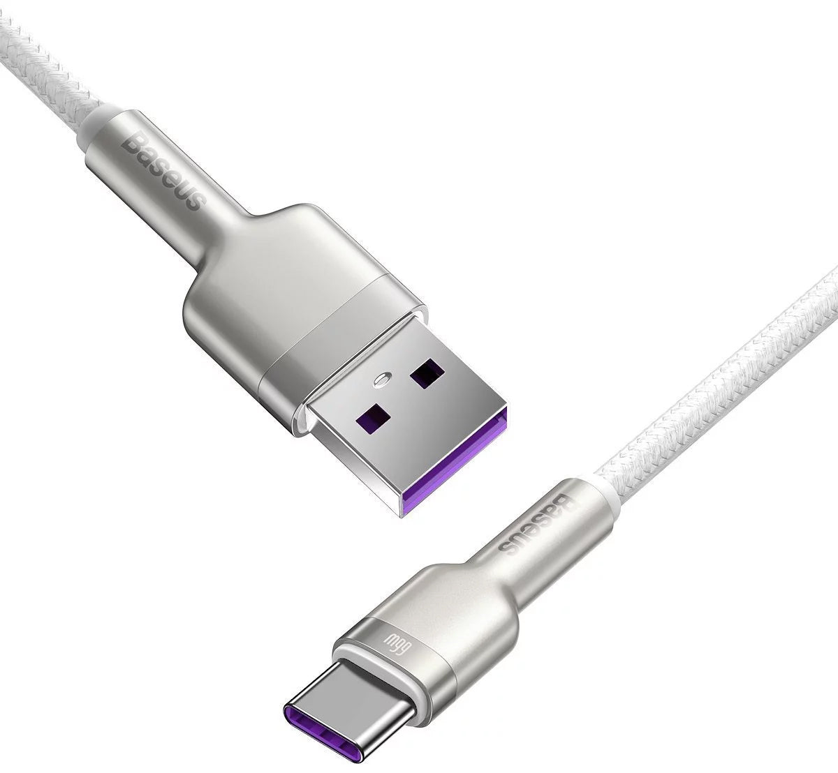 Kabel do transmisji danych i ładowania USB-A - USB-C Baseus Cafule Metal Series, 66 W, 1 m, biały CAKF000102