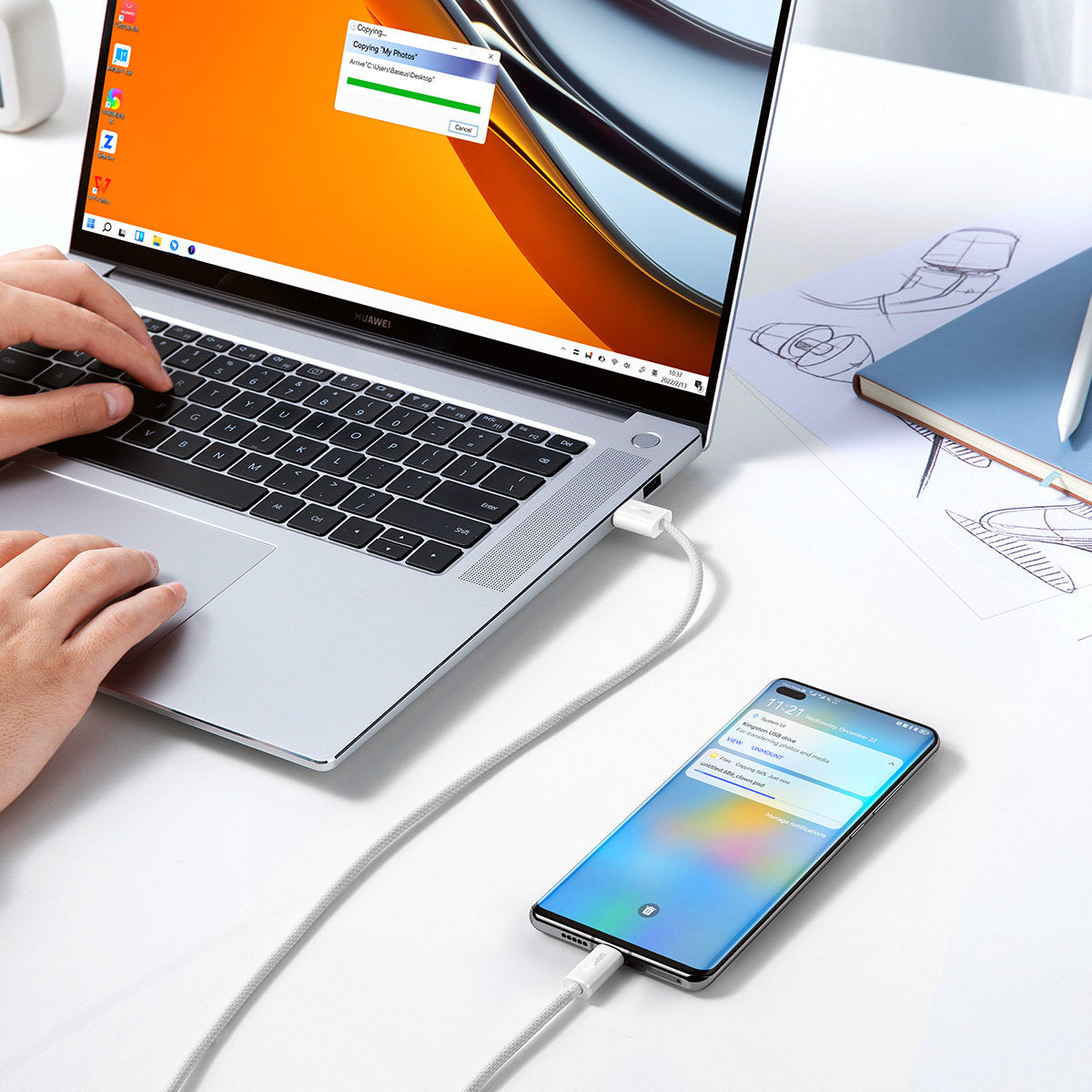 Kabel do danych i ładowania USB-A - USB-C Baseus Dynamic Series, 100W, 1m, Biały CALD000602