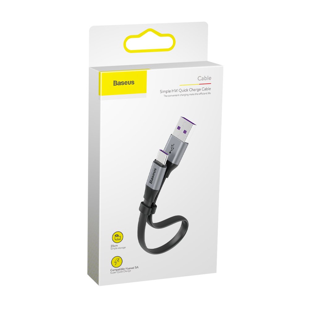 Kabel do transmisji danych i ładowania USB-A - USB-C Baseus Simple, 40 W, 0,23 m, szary CATMBJ-BG1 